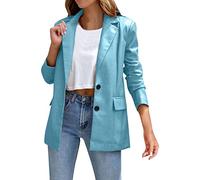 Cocila Faux Leather Jacket for Women Women's Warm Faux Leather Biker Jacket Zip Outer Jacket Lapel Short Jacket Wool Winter Top Leather Small Casual Winter Outfits for Women Cold Weather (Blue, L)