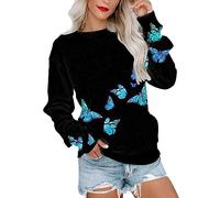 Cocila Flash Deals Of The Day Alien Patch Sweatshirt Long Sleeve Round Neck Pullover Sweatshirt Butterfly Printed Women's Hoodless Sweatshirt Womens Hoodies Size 18 Personali Warehouse Clearance Uk