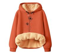 Cocila Fleece Hoodie Women UK Ladies Warm Winter Drawstring Comfortable Sweatshirt Pullover Long Sleeve Sherpa Lined Hooded Jacket Fleece Blanket Oversized Loose Sports Coat Orange 5XL