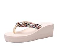 Cocila Flip Flops for Womens, Flat Dressy Thong Sandals Female Soft Non Wear Resisting Beach Lady Women Slippers (Beige, 6) Sparkly Arch Support Walking Fit UK Shower Heel Ladies Sliders Plantar