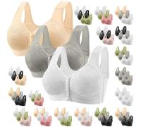 Cocila Front Fastening Bras for Women UK 3 Pieces Women's Bras Plus Size Wireless Bra High Impact Push Up Comfort Bralette Seamless Breathable Multipack Full Support Lace Bra Beige 3XL