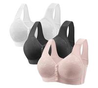 Cocila Front Fastening Bras for Women UK 3 Pieces Women's Bras Plus Size Wireless Bra High Impact Push Up Comfort Bralette Seamless Breathable Multipack Full Support Lace Bra Red 5XL