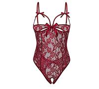 Cocila Garment Lingerie Lace Pajamas Underwear Sexy Women Striptease Outfits (Wine, L) Womens Set Red Garter Sets for UK Secy The Bedroom Bodysuit Bra with Ladies Lingeries Bralette Christmas
