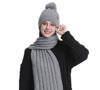 Cocila Hat Gloves Set Women Women's Winter Cycling Solid Color Ear Knitted Warm Scarf (Grey, One Size) Stitch and for Boys Beanie Kids Glove Labrador Gifts Pink Cowgirl Dachshund Bucket Bluey