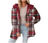 Cocila Jacket Women'S Flannel Checked Shirt Fleece Lined Winter With Hood Baggy Shackets Elegant Coat Single Breas Thick For Women (Red, M) Womens Coats Waterproof Ladies Lightweight Down