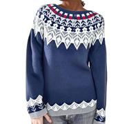 Cocila Jumpers for Women UK Fairisle Knitting Christmas Jumper 2025 Warm Jumper Winter Casual Soft Long Sleeve Fall Crew Neck Christmas Sweatshirts Ladies Knitted Tops Pullover Black M