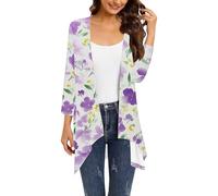 Cocila Ladies Cardigan Women's Plus Size Printed Top Casual 3/4 Sleeve Red Lightweight Cardigans Fleece Knit Women Crochet for UK Black Wool Long White Navy 20 Womens with Pockets Purple Blouse