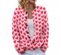 Cocila Ladies Cardigans Size 16 Heart Cardigan Sweater for Women Oversized Valentine Cute Love Print Open Front Knit Sweaters Coat with Pockets Long Green T Shirt Pink Lady Womens Chunky Womans
