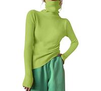 Cocila Ladies Lightweight Knit Jumper Women Turtleneck Ribbed Knit Sweater Top Thumb Hole Long Sleeve Mock Neck Solid Slim Fit Casual Knitted Jumper Comfy Hoodies for Men (Green, M)