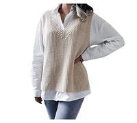 Cocila Ladies Lightweight Knit Jumper Womens Autumn And Winter Classic Solid Color Knitted Vest V-neck Sleeveless Warm Sweatshirt Pullover Tops Cardigan for Women Lightweight (Beige, S)