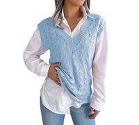 Cocila Ladies Lightweight Knit Jumper Womens Autumn And Winter Classic Solid Color Knitted Vest V-neck Sleeveless Warm Sweatshirt Pullover Tops Cardigan for Women Lightweight (Blue, S)