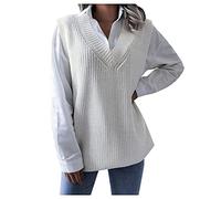 Cocila Ladies Lightweight Knit Jumper Womens Autumn And Winter Classic Solid Color Knitted Vest V-neck Sleeveless Warm Sweatshirt Pullover Tops Cardigan for Women Lightweight (White, M)