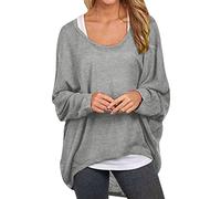 Cocila Ladies Lightweight Knit Jumper Womens Batwing Sleeve Pullover Tops Off Shoulder Loose Oversized Baggy Sweater Shirts Casual T Shirt Blouses Mens Slim Sweaters (Grey, S)