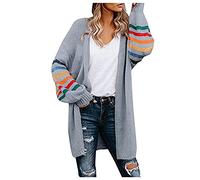Cocila Ladies Long Sleeve Boyfriend Cardigan Ladies Overcoat Plus Size Warm Rainbow Stripe Print Long Sleeve Open Front Winter Fashion Cardigan Outwear Sweater Tops Ladies Short Cardigan (Grey, L)