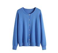 Cocila Ladies Long Sleeve Boyfriend Cardigan Women's Round Neck Long Sleeved Cardigan Autumn and Winter Models of Classic Versatile Basic Knitwear Large Size Women's Fall Sweaters for (Blue, XXL)