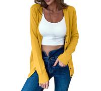 Cocila Ladies Long Sleeve Boyfriend Cardigan Womens Solid Button Down Long Sleeve Classic V Neck Knit Cardigan Sweater Animal Print Cardigan for Women (Yellow, L)