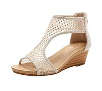Cocila Ladies Sandals Fashion Spring Summer Women Medium Heel Solid Mesh Breathable And Comfortable Back Strap Roman Gold, 7 Woman Size 5 White Heels 4 Low Wedge Shoes Fishermans Pink Flat For