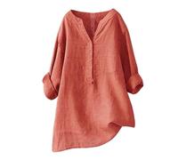 Cocila Ladies Summer Tops Womens Cotton Linen Shirts Solid 3/4 Sleeve Vacation Oversized Tshirts Casual V Neck Blouses White For Women Women'S Short Size 14 18 Shirt Clothes T Uk Boho Red Blouse