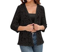 Cocila Ladies White Cardigan A Solid Color Lace Knitted with V Neck and Three Quarter Sleeves for (Black, XXL) Navy Blue Top Black Kimono Short Cardigans Women UK Chunky Light Beige Womens Cable
