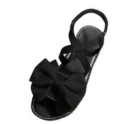 Cocila Ladies Wide Fit Sandals Bottom Fabric Elastic Strap Beach Shoes Summer Flat Bowknot Set Foot Open Toe Hollow Out Women (Black, 6) For Size 7 Black Heels 5 White Flats Platform Wedge
