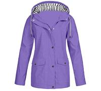 Cocila Ladies Windproof Rain Jacket Plus Outdoor Hooded Raincoat Solid Size Rain Jacket Windproof Women Women's Coat Fleece Sweater Women (Purple, XXXXXL)