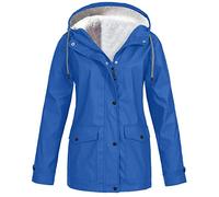 Cocila Ladies Windproof Rain Jacket Women Solid Plush Rain Outdoor Plus Size Hooded Raincoat Windproof Jacket Coat Fleece Collar Jacket Women (Blue, XL)