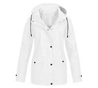 Cocila Ladies Windproof Rain Jacket Womens Autumn Winter Solid Color Hooded Pockets Watertight Windproof Jacket Rain Coat Women