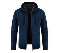 Cocila Leather Coats for Men Solid Hooded Zipper Warm Cardigan Knitted Coat Special Forces Clothing Mens Black Zip Jacket Cardigans Up Men'S Canvas