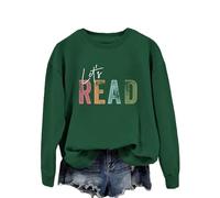 Cocila Let'S Read Womens Plush Sweatshirt Teaching Sweater Funny Teacher Crewneck Long Sleeve Shirt Light Workout Set (Green, Xxxl) Sweatshirts Uk Gym Tops For Women Fleece Hoodie Jacket Black