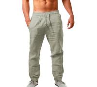 Cocila Lightning Deals Mens Cotton and Linen Pants Casual Solid Color Comfortable Drawstring Summer Plus Size Loose Trousers Breathable and Comfortable Beach Pants Relaxed Trousers Black of Friday