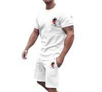 Cocila Lightning Deals of The Day Men's Stylish Summer Print T Shirt and Shorts Outfit A Lightweight Breathable Athleisure Sportwear Men Suit Ladies Gift Sets Sale Clearance White
