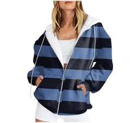 Cocila Lightning Deals of The Day Prime Ladies Plain Zip Up Hoodie Womens Fleece Hooded Top Long Sleeves Jacket Cute Dressy Activewear Hooded Jacket Coat Printed Stripe Ladies Gifts Ideas Clearance