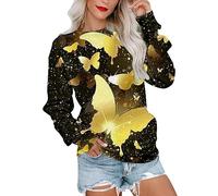 Cocila Lightning Deals Today Alien Patch Sweatshirt Long Sleeve Round Neck Pullover Sweatshirt Butterfly Printed Women's Hoodless Sweatshirt Womens Hoodies Size 18 Persona Warehouse Deals Clearance