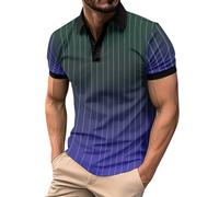 Cocila Limited Time Deals Men's Casual Fashion Gradient Lapel Button Striped Short Sleeved T Shirt Plain T Shirts for Men Tshirts Men UK Mens Striped Shirts Long S Warehouse Deals Clearance Dark Blue