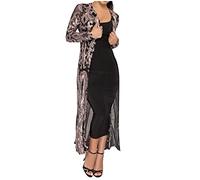 Cocila Long Cardigans for Women UK Women Long Sleeve O Neck Dress Sequin Applique Dress Long Sleeved Ankle Length Cardigan Cloak Dresses Acrylic Cardigan (Black, L)