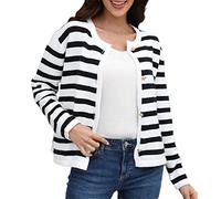 Cocila Long Cardigans for Women UK Women Striped Sweater Large Knit Sweater Cardigan Single Breasted Short Sweater Loose Sweaters for Women (White, XL)