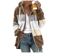 Cocila Long Sleeve Blouses for Women UK Elegant Women's Plus Size Casual Color Block Plush Sweatshirt Zipper Hoodie Loose Blouse Warm Coat Jacket Women under