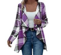 Cocila Long Sleeve Cardigans for Women UK Plaid Casual Open Front Work Blouses Lightweight Fall Jacket Work Clothes Hell Bunny Plus Size Cardigan Warm Coat Womens Sweaters Purple