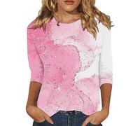 Cocila Long Sleeve Tops Women Ladies Hot Pink Leopard Print 3/4 Sleeve Blouse Shirts Fall Three Quarter O Neck Pink Stuff Clothes Casual Stylish Tunic Streetwer