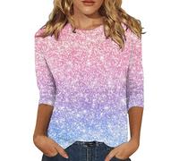 Cocila Long Sleeve Tops Women Ladies Hot Pink Leopard Print 3/4 Sleeve Blouse Shirts Fall Three Quarter O Neck Pink Stuff Clothes Casual Stylish Tunic Streetwer