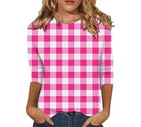 Cocila Long Sleeve Tops Women Ladies Hot Pink Leopard Print 3/4 Sleeve Blouse Shirts Fall Three Quarter O Neck Pink Stuff Clothes Casual Stylish Tunic Streetwer