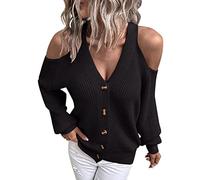 Cocila Long Sleeve Tops Women Women Fashion Sexy Cold Shoulder Button Knit Sweater Cardigan Long Sleeve Top Ladies Tee