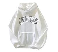 Cocila Los Angeles Shirts Women's Loose Hooded Sweatshirt Plus Size Letter Printed Long Sleeve Pocket Tunic Tops Casual Oversized Hoodies Jumper White
