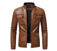 Cocila Men Down Jacket Lightweight Leather Coat Long Sleeve Zipper Stand Collar Pocket Jackets Golf Waterproof Combat for UK