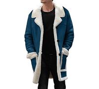 Cocila Men Plus Size Winter Coat Lapel Collar Long Sleeve Padded Leather Jacket Vintage Thicken Sheepskin Mens Canvas Work Coats Western Outfit Parka for