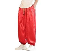 Cocila Men Spring and Summer Pant Casual All Solid Color Painting Cotton Linen Loose Plus Size Trouser Fashion Beach Pockets with (Red, L) Cargo Trousers Work Joggers Knee Pad Hunting Mens