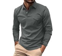 Cocila Mens 2024 Button Ribbed Collar Golf Polo Shirt Casual Long Sleeve Shirts Contrast Color Patchwork Cotton Tee Tops Durable Plain Work wear