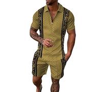 Cocila Men's 3D Short Sleeve Suit Shorts Beach Tropical HawaiianSS Body Sports Set for Men Slim Fit Tracksuit Bottoms Multi Pack