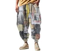 Cocila Men's Autumn Fun Print Fashion Street Feel Casual Sweatpants Memory Boy (Dark Gray, XXXL) Navy Blue Cargo Trousers Men Work Mens Cord Army Surplus Painting for Light Summer Black Suit