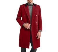 Cocila Men'S Blended Wool Long Coat Double Breasted Lapel Knee Length Casual Jacket Yard (Red, Xl) Mens Coats Thicken Trench Men Overcoat Tweed For Winter Parka Superdry Waterproof With Hood